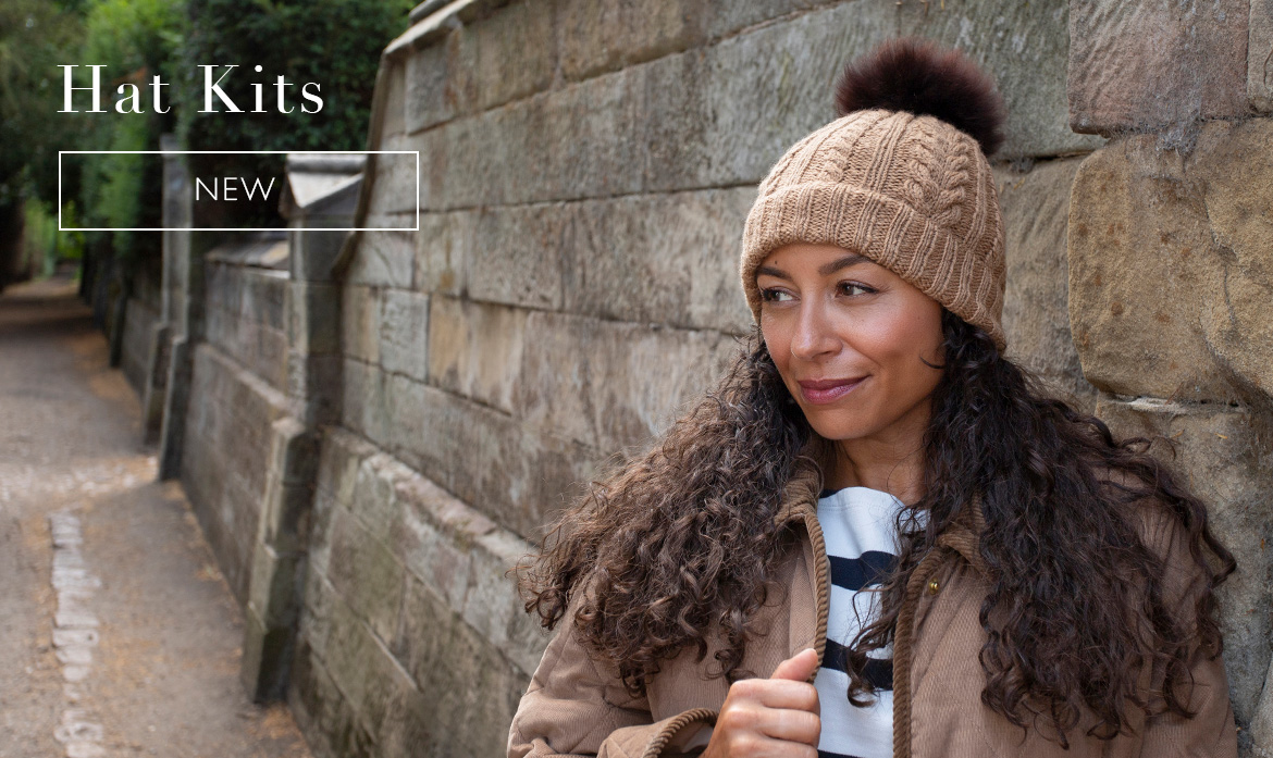 Hat kits knit cable pattern pom pom toft